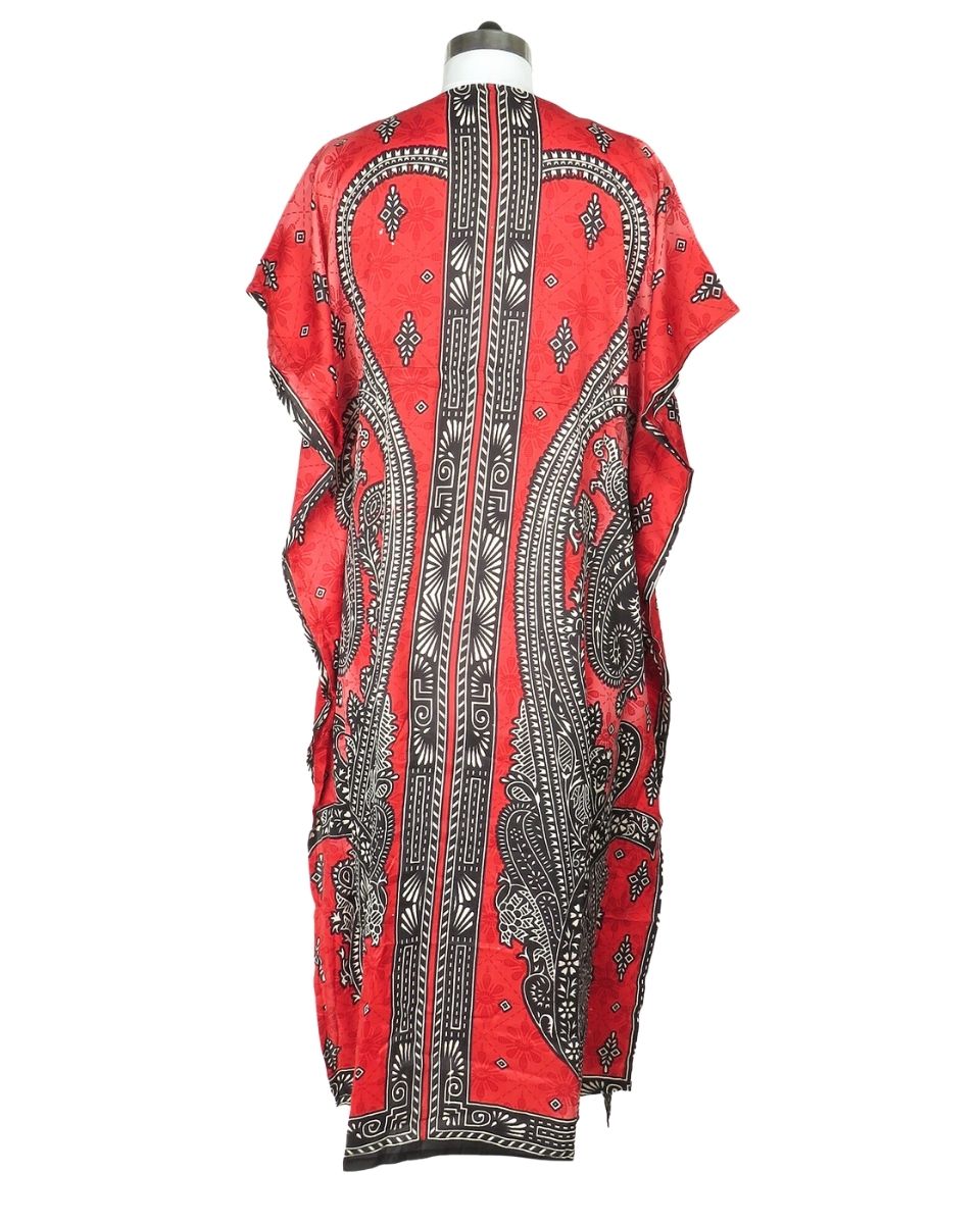 Red Paisley Print Stylish Polyester Beach Kaftan For Plus Size Women