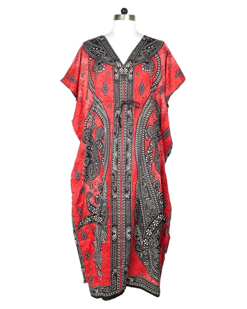 Red Paisley Print Stylish Polyester Beach Kaftan For Plus Size Women