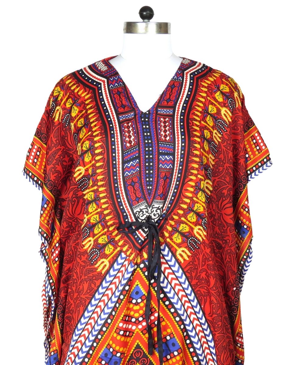 Red Geometric Plus Size Beach Kaftan Dress For Women