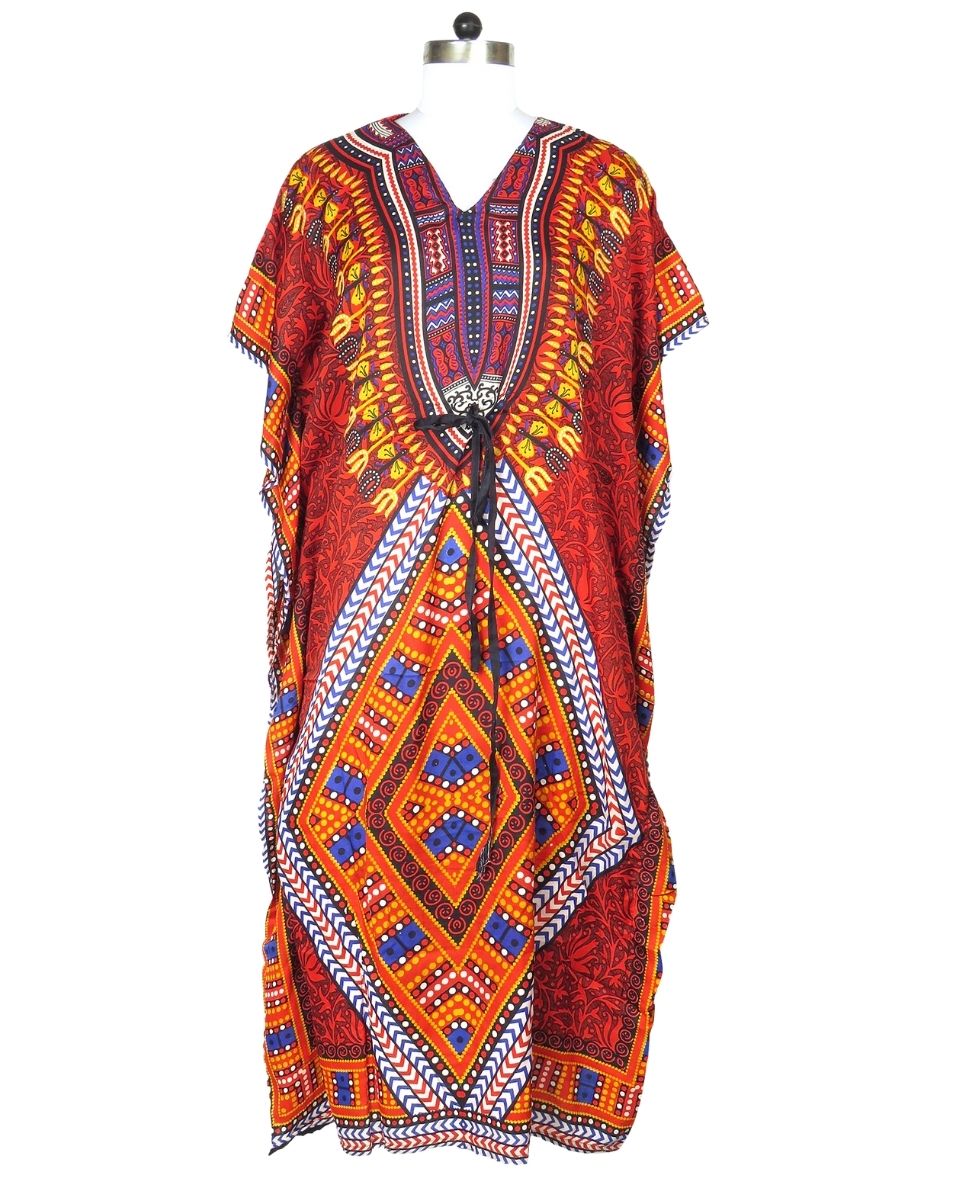 Red Geometric Plus Size Beach Kaftan Dress For Women