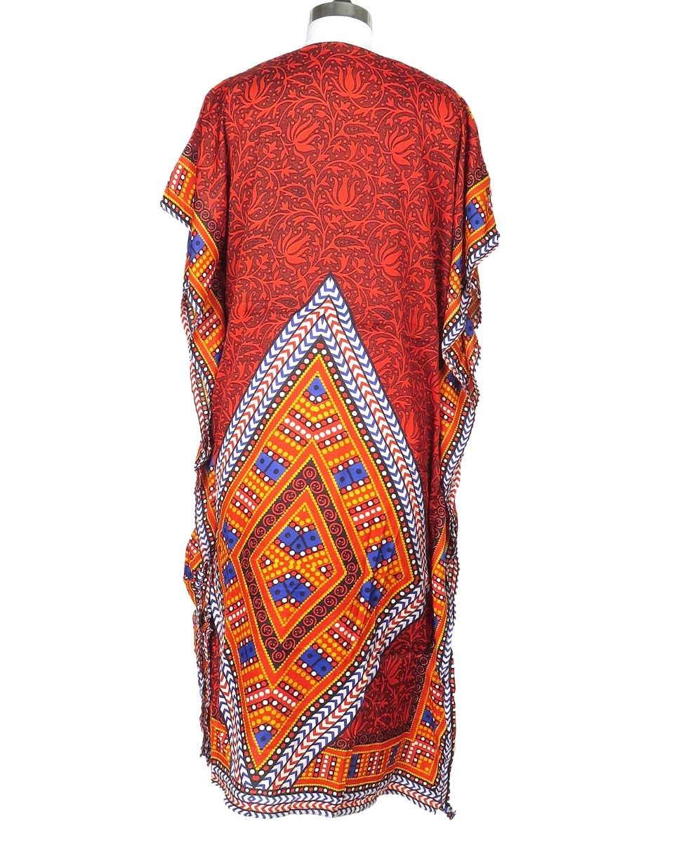 Red Geometric Plus Size Beach Kaftan Dress For Women