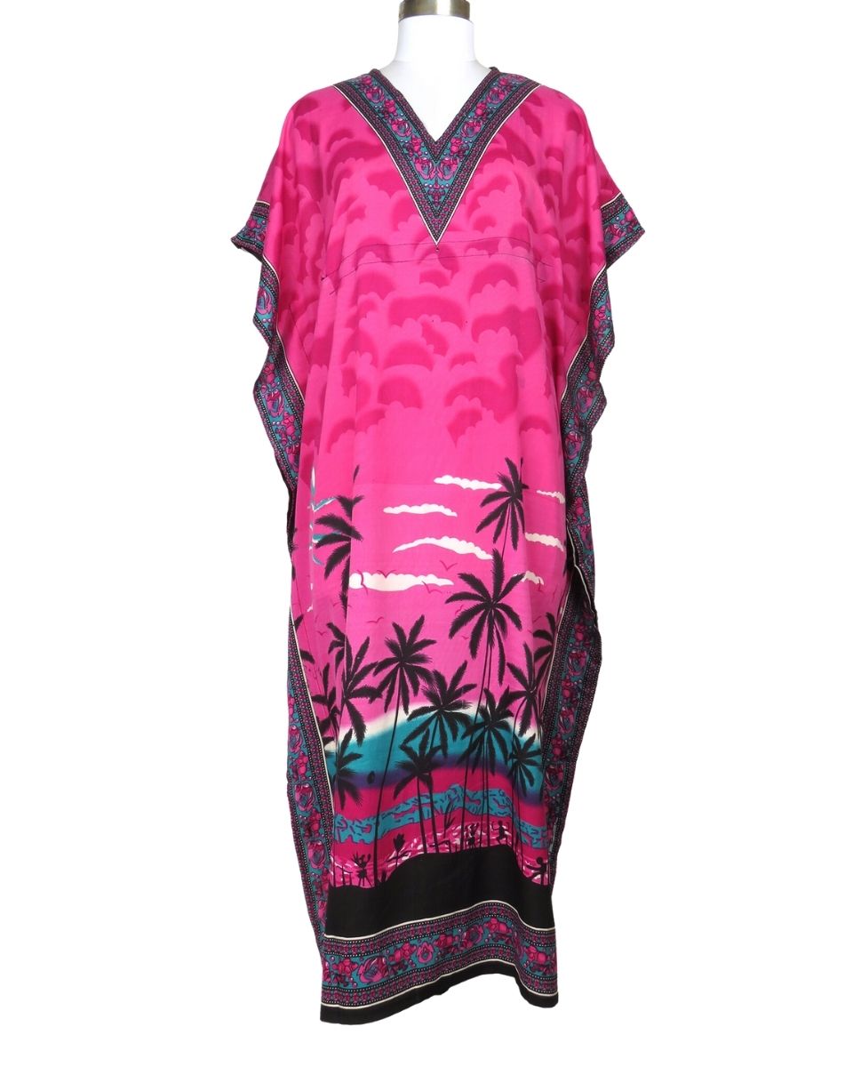 Pink Women Polyester Plus Size Beach Caftan Kimono For Women