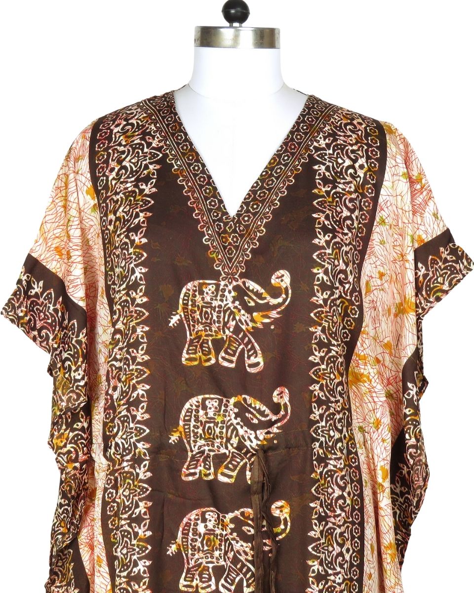 Brown Stylish Plus Size Partywear Polyester Kaftan For Women