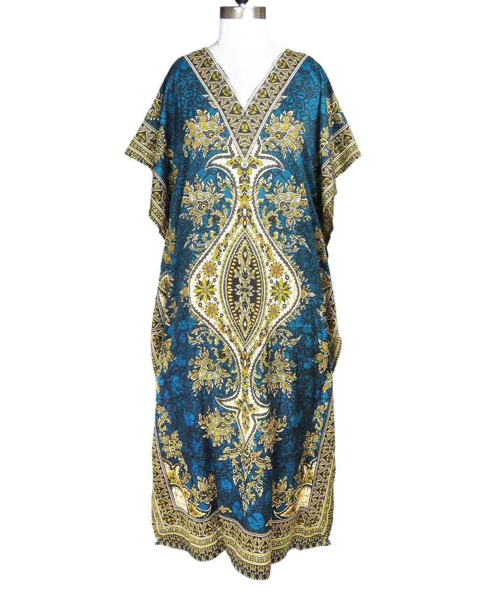 Ladies Floral Pattern Polyester Long Kaftan For Plus Size Women