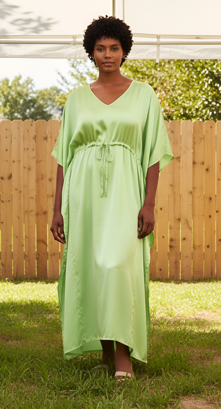 Solid Ambrosia Green Satin Plus Size Kaftan Dress For Women