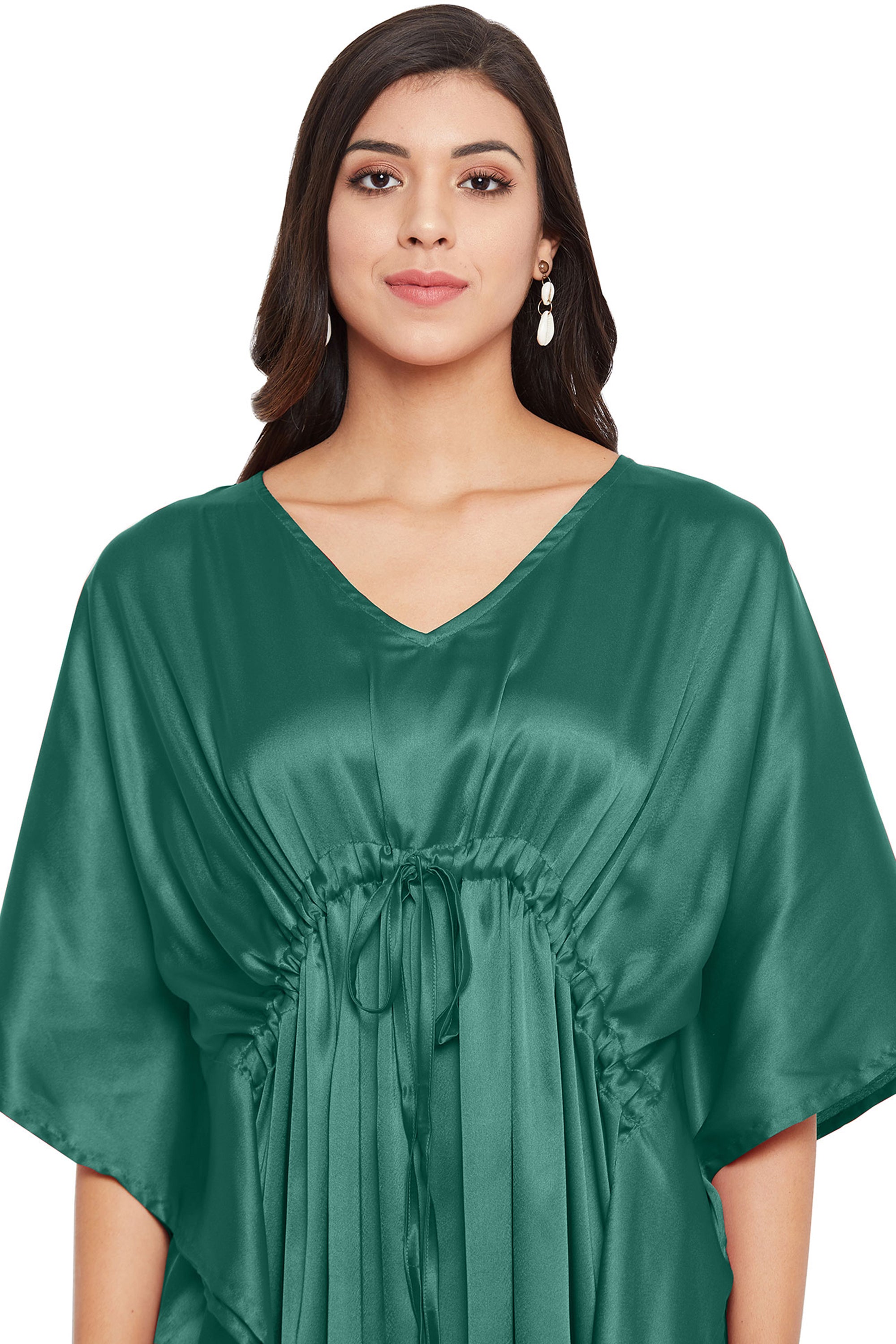 Green Plus Size Kaftan Kimono Sleeve V-Neck Dress For Women