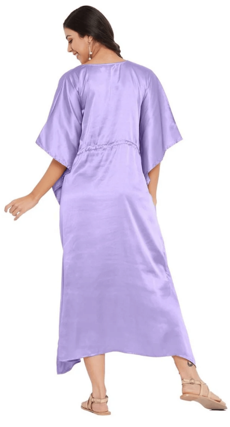 GypsieBlu Dahlia Purple Plus Size Satin Kaftan Dress for Women Kimono Sleeve 1X-3X
