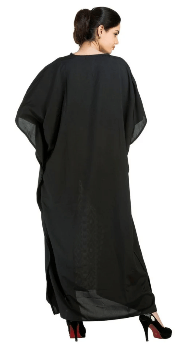 GypsieBlu Black & White Polyester Plus Size Kaftan for Women V-Neck 1X-3X - Tribal Geometric Panel Print