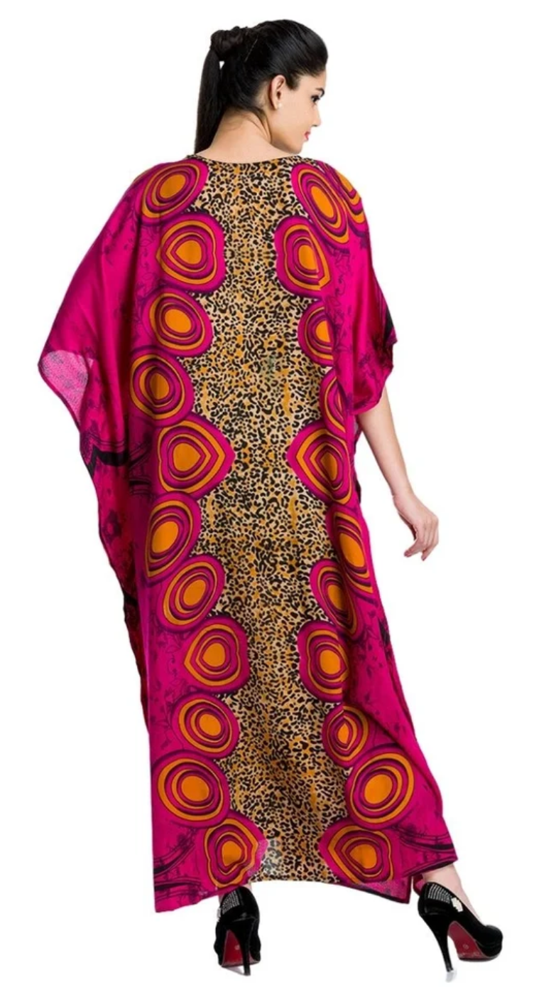 Pink Leopard Medallion Polyester Plus Size Kaftan for Women 1X-3X | GypsieBlu