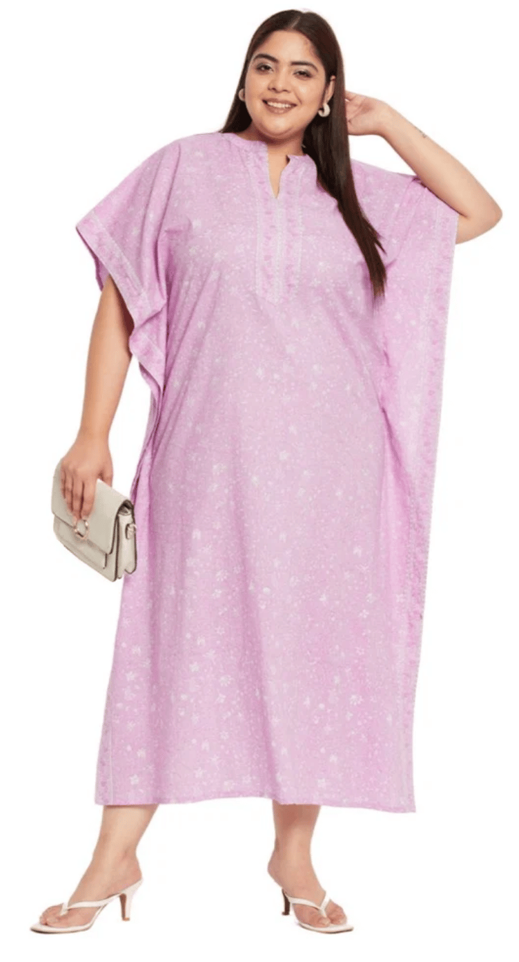 GypsieBlu Pink Plus Size Cotton Kaftan Dress for Women 3/4 Sleeve 1X-3X