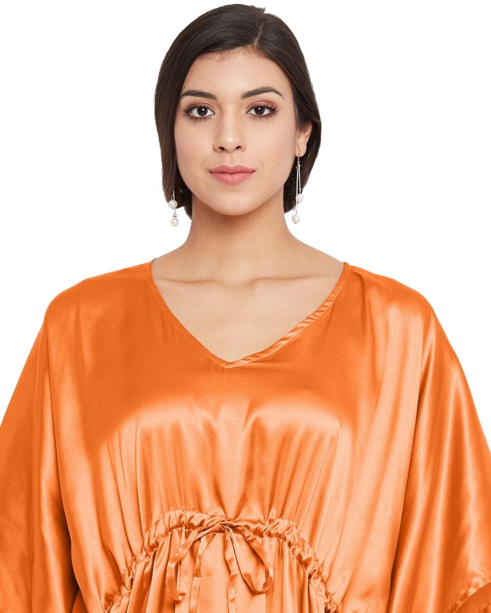 Women Orange Peel Plus Size Kimono Sleeve Loose Satin Kaftan