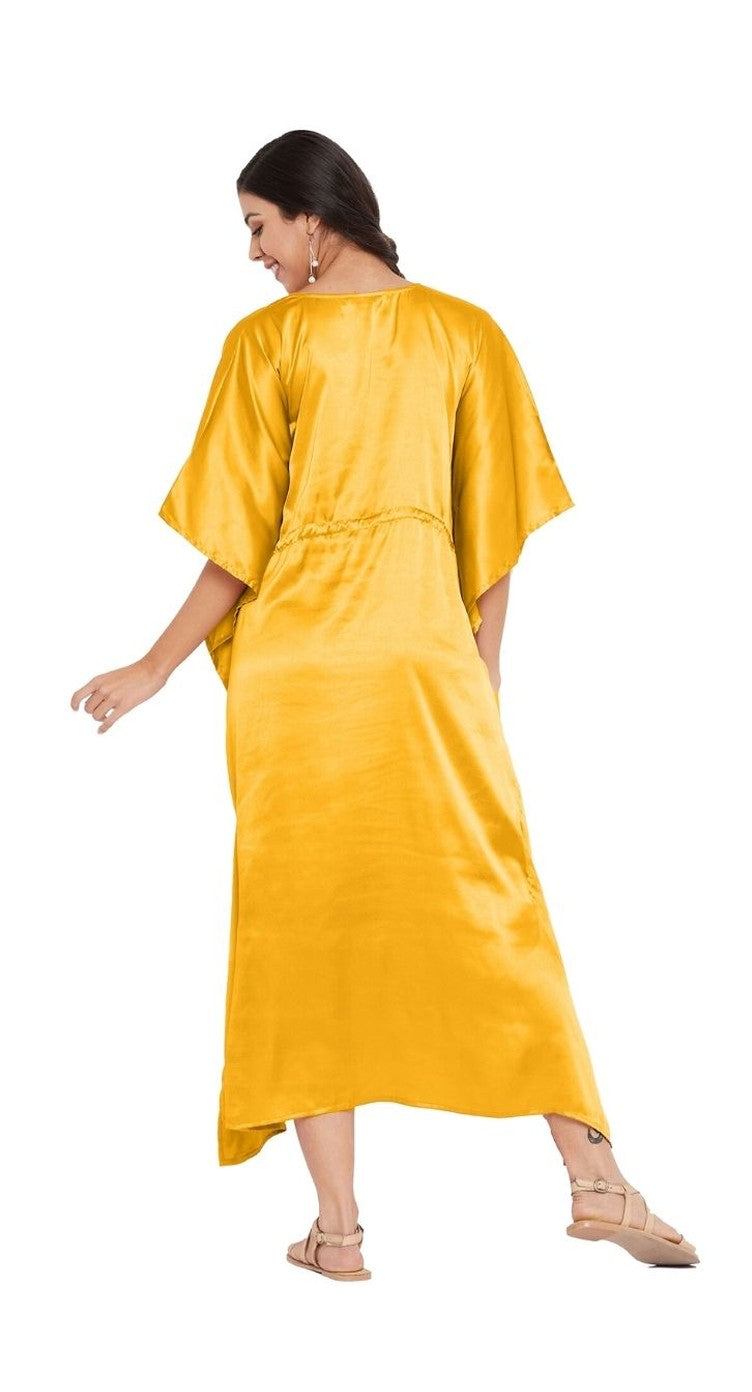 Yellow Satin Solid Kimono Style Kaftan For Plus Size Women - SKU SG152-2001-YLW - Gypsie Blu