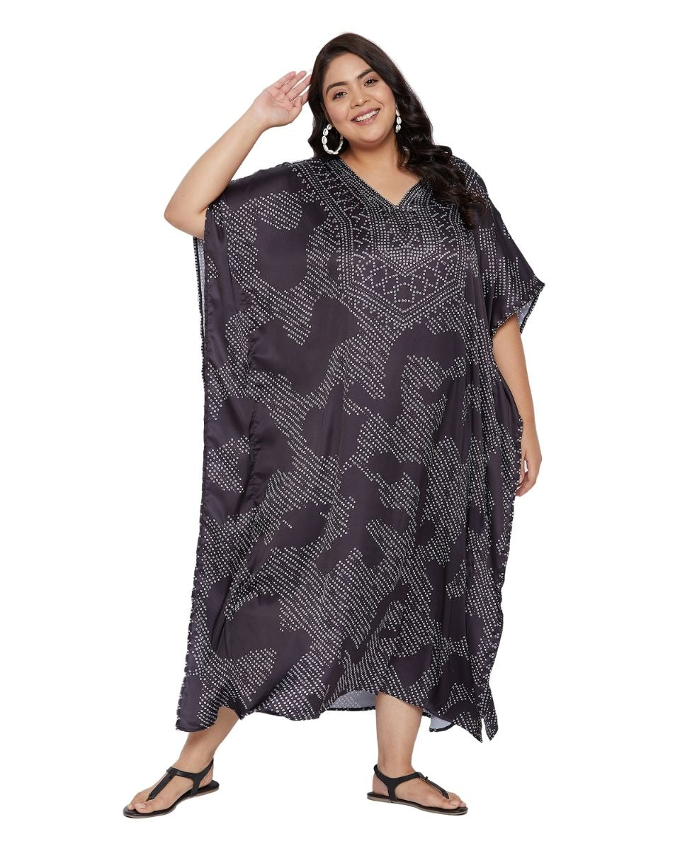 Black satin kaftan for woman