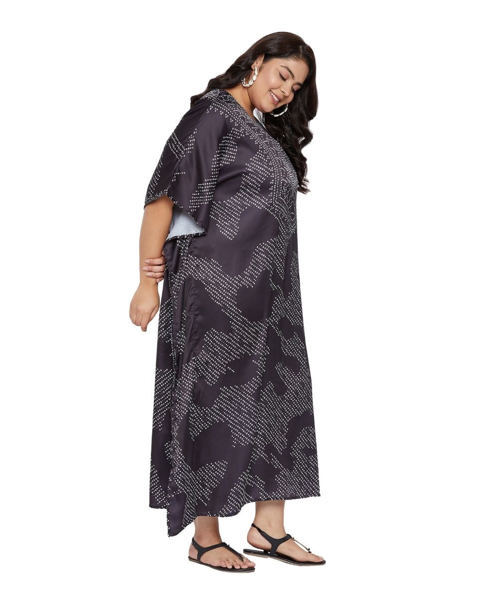 V- neck satin caftan dress