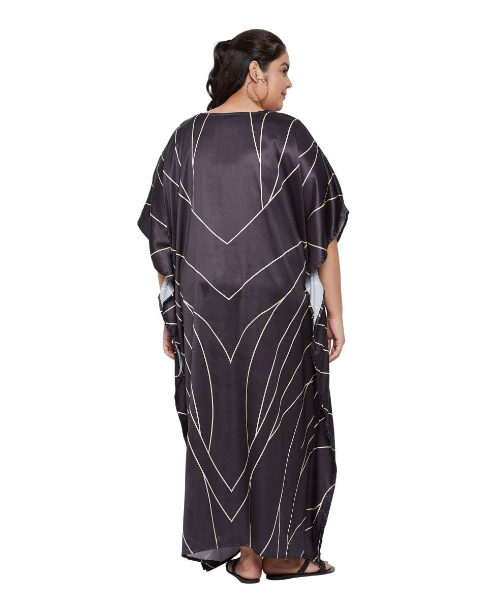 Kimono Sleeve Black Long Kaftan For Plus Size Women