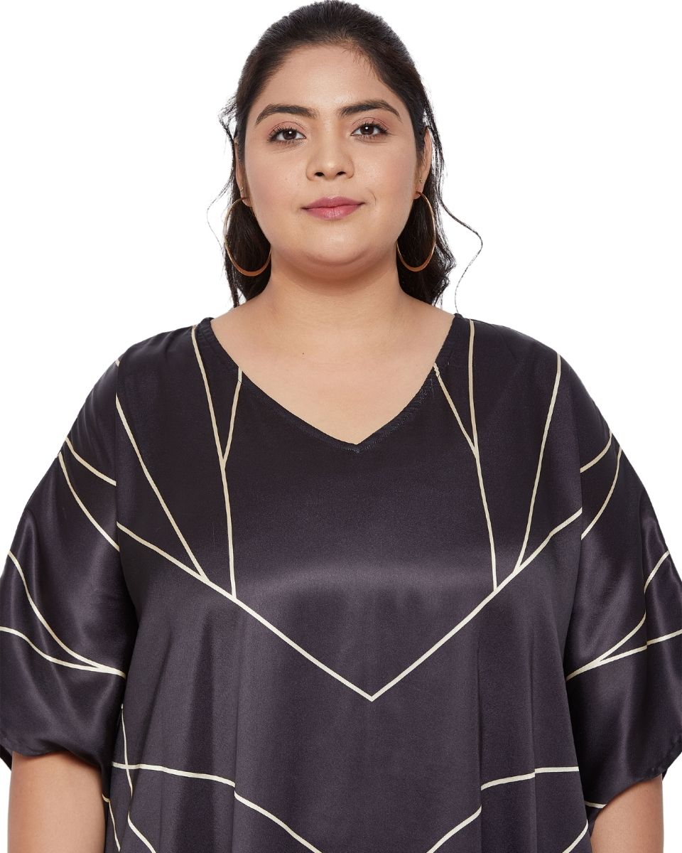 Kimono Sleeve Black Long Kaftan For Plus Size Women