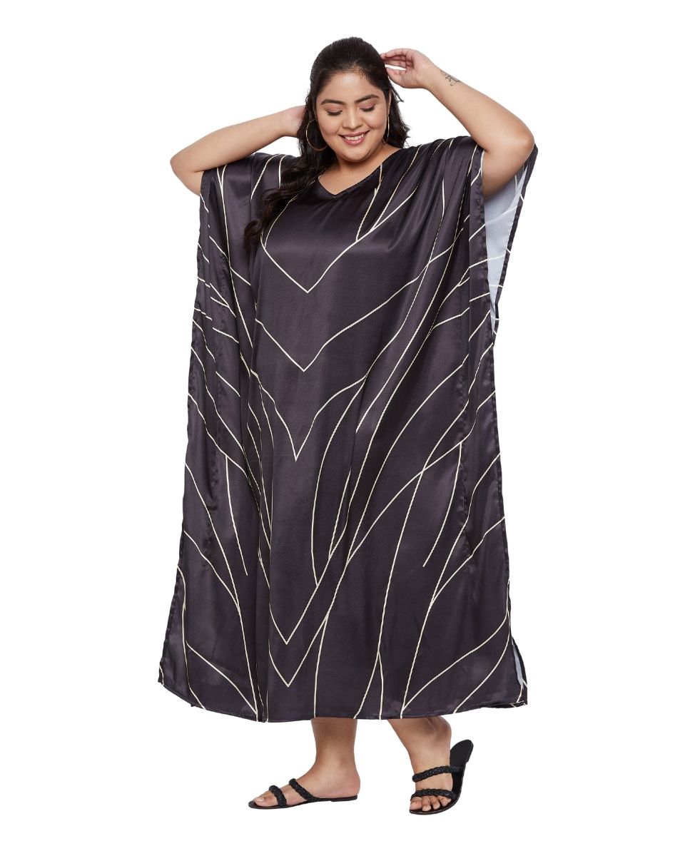 Kimono Sleeve Black Long Kaftan For Plus Size Women