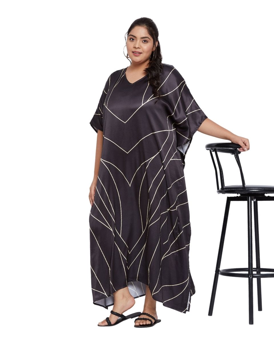 Kimono Sleeve Black Long Kaftan For Plus Size Women