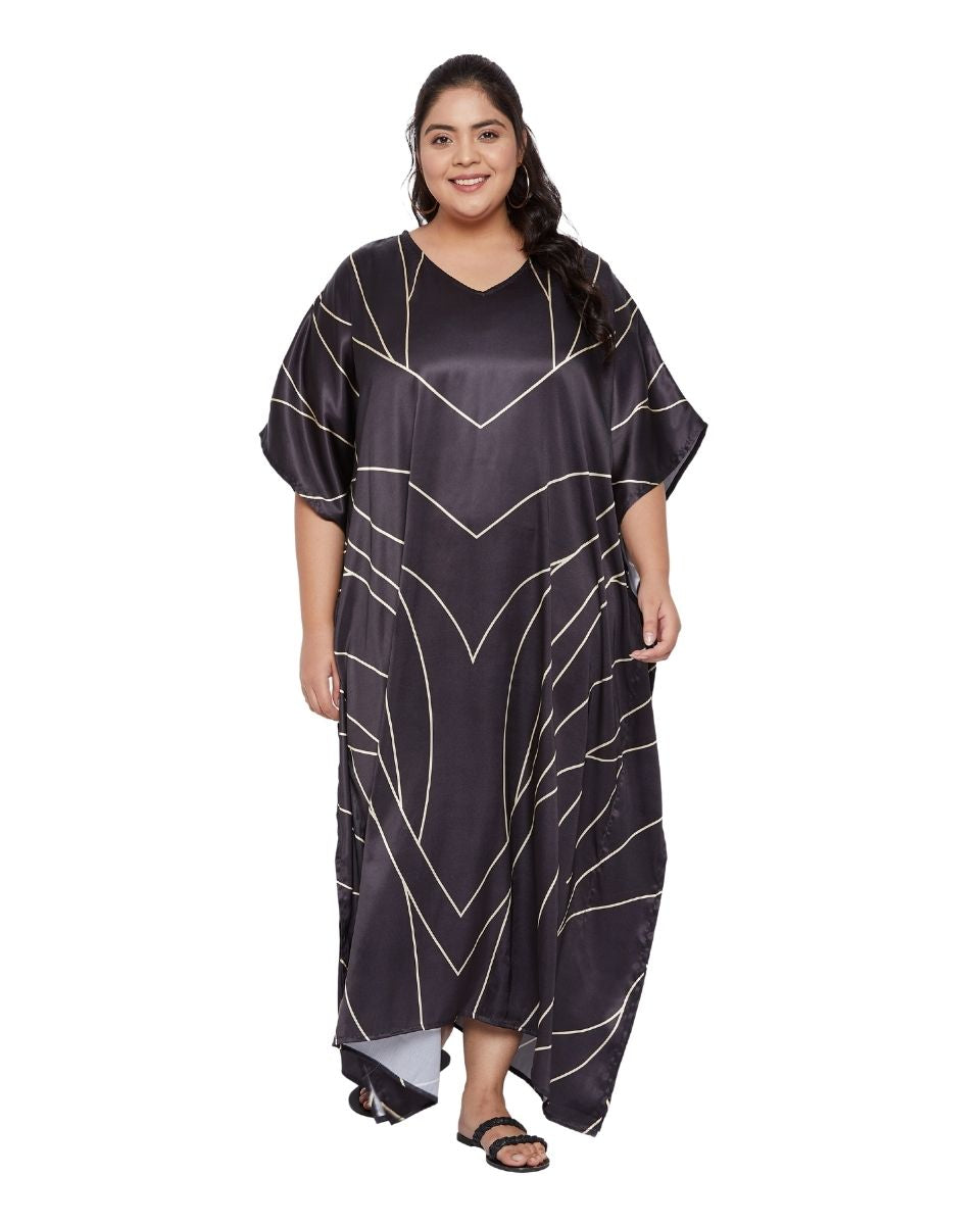 Kimono Sleeve Black Long Kaftan For Plus Size Women