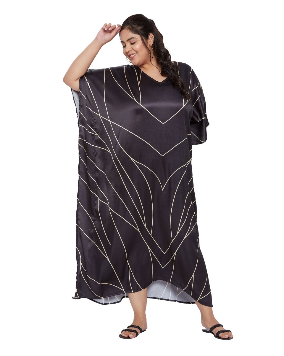 Kimono Sleeve Black Long Kaftan For Plus Size Women