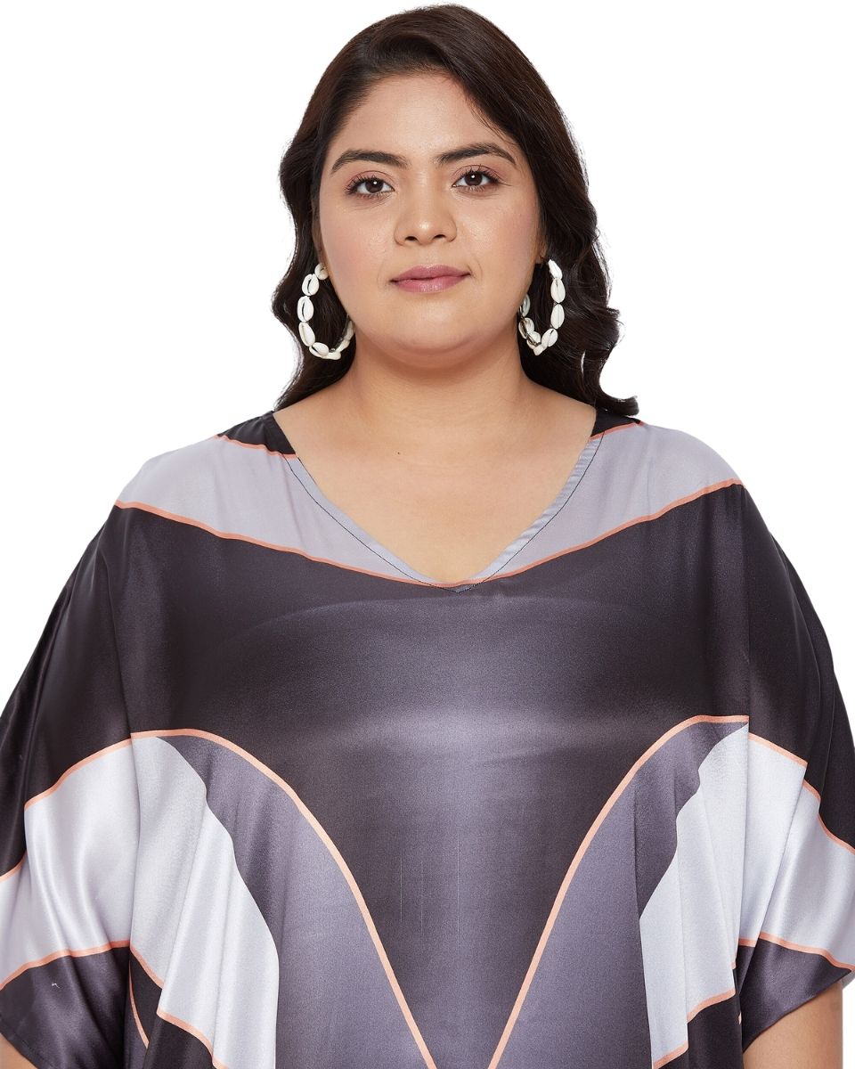 Plus size kimono sleeves satin caftan