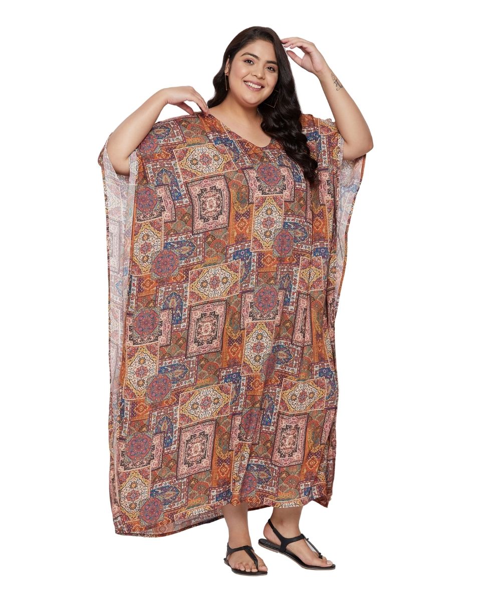 Plus Size Multicolor Satin Kaftan