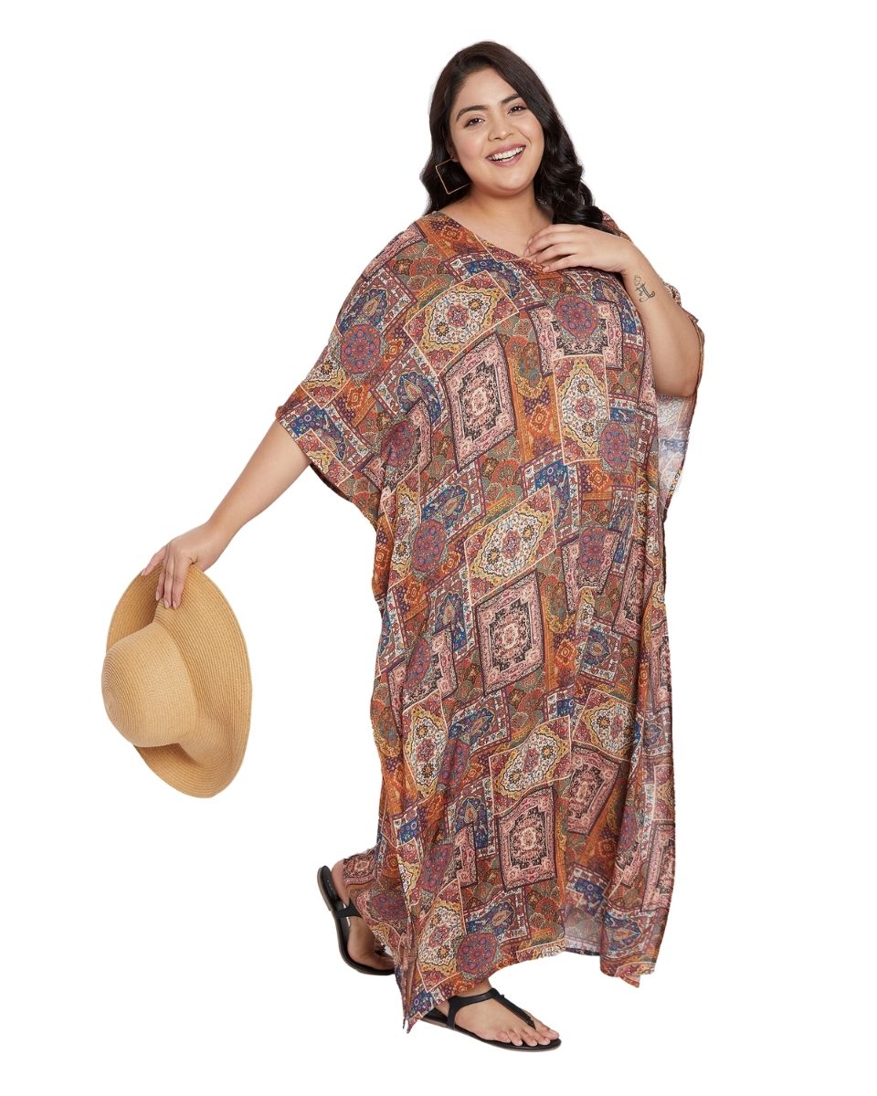 V-Neck Satin Kaftan for Plus Size Women