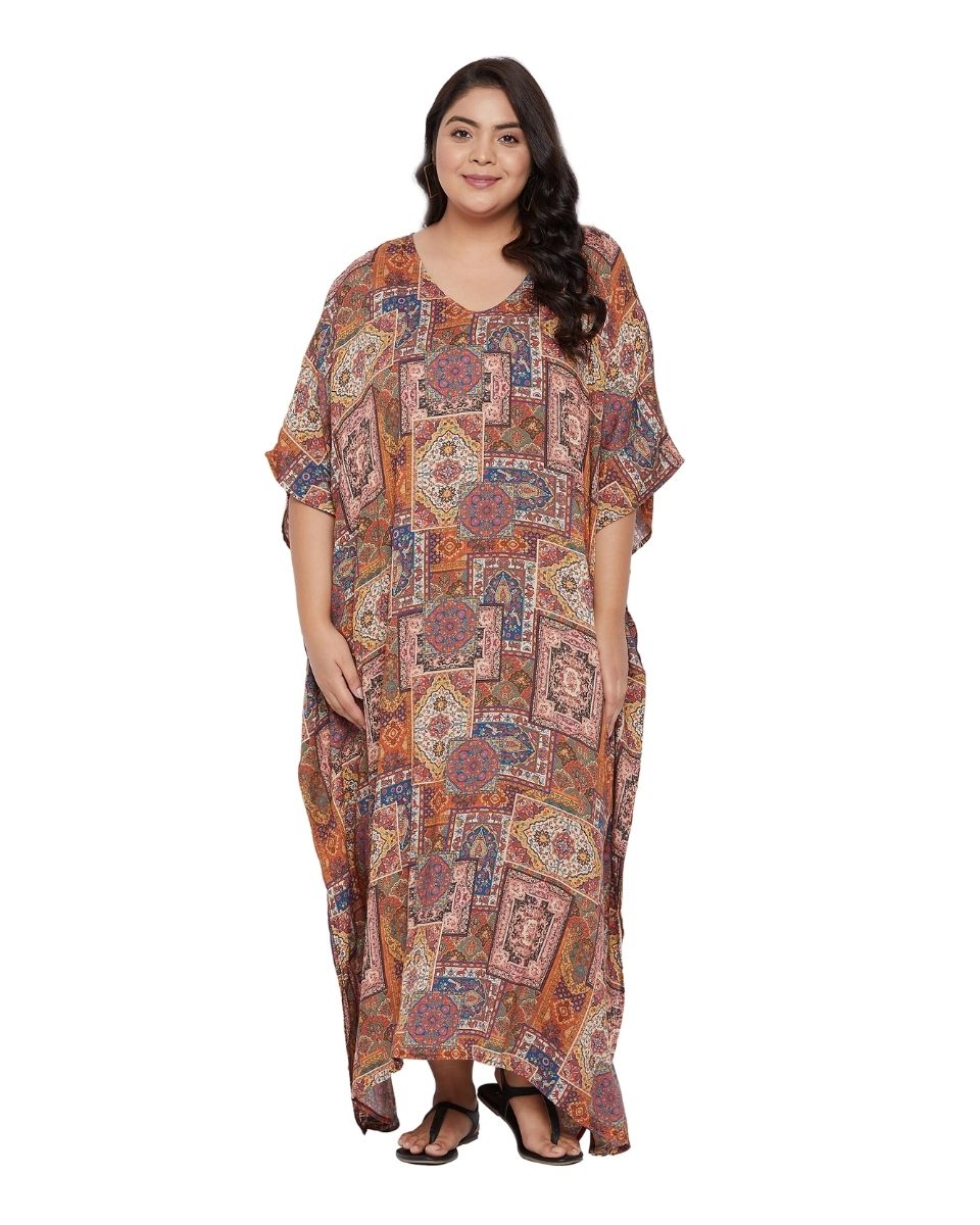 V-Neck Satin Kaftan Dress