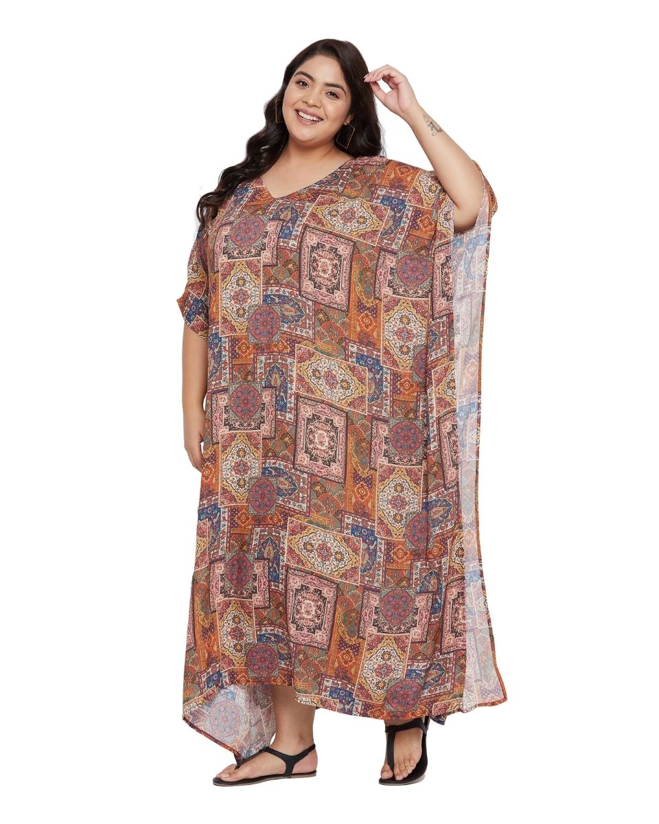 Satin for Plus Size V-Neck Kaftan