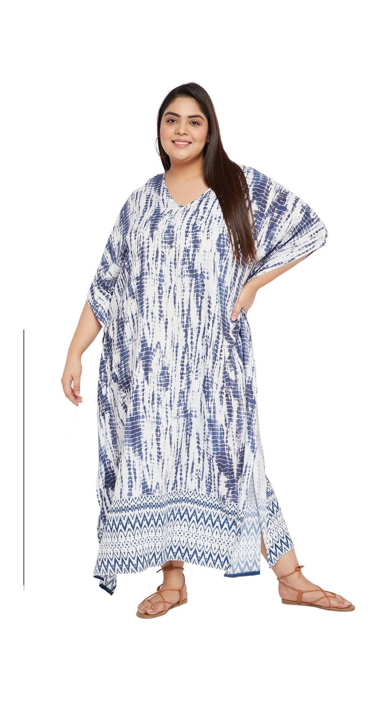 Blue Tie Dye Rayon Women Plus Size Kaftan Beach Dress - SKU SG152-2020-NBLU - Gypsie Blu