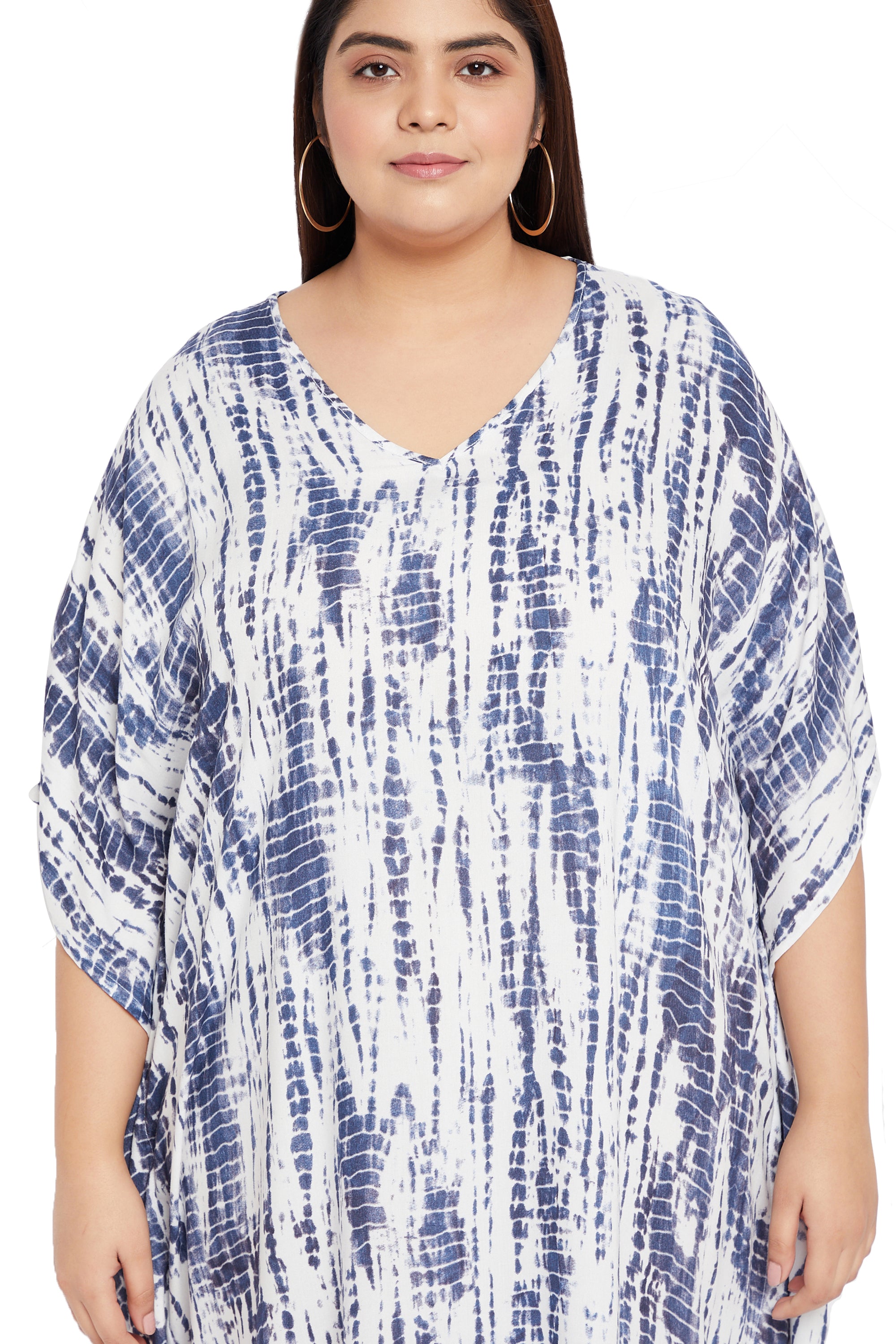 Tie Dye Blue Rayon Plus Size Kaftan Swimsuit Beach Cover up for Women