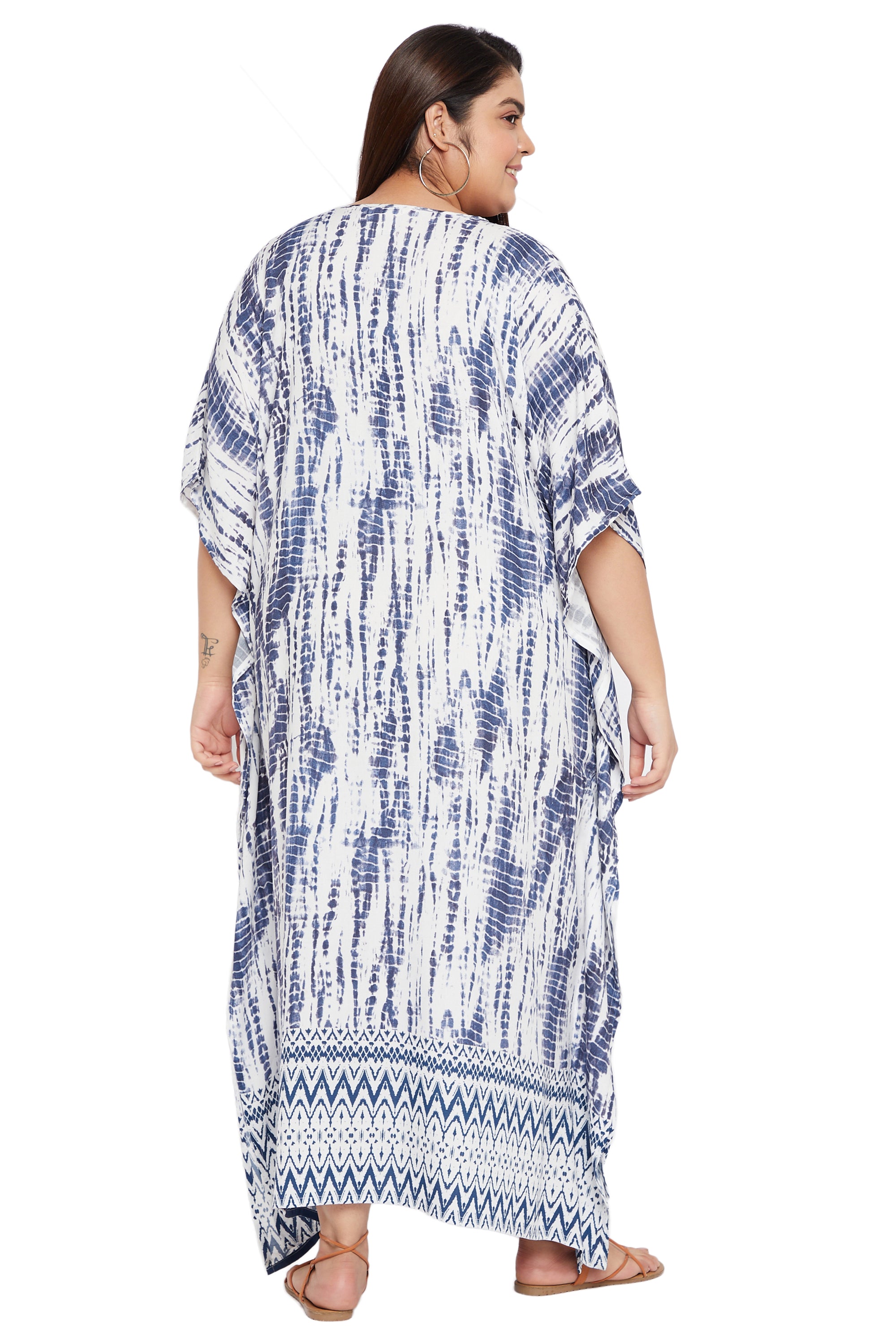 Tie Dye Blue Rayon Plus Size Kaftan Swimsuit Beach Cover up for Women