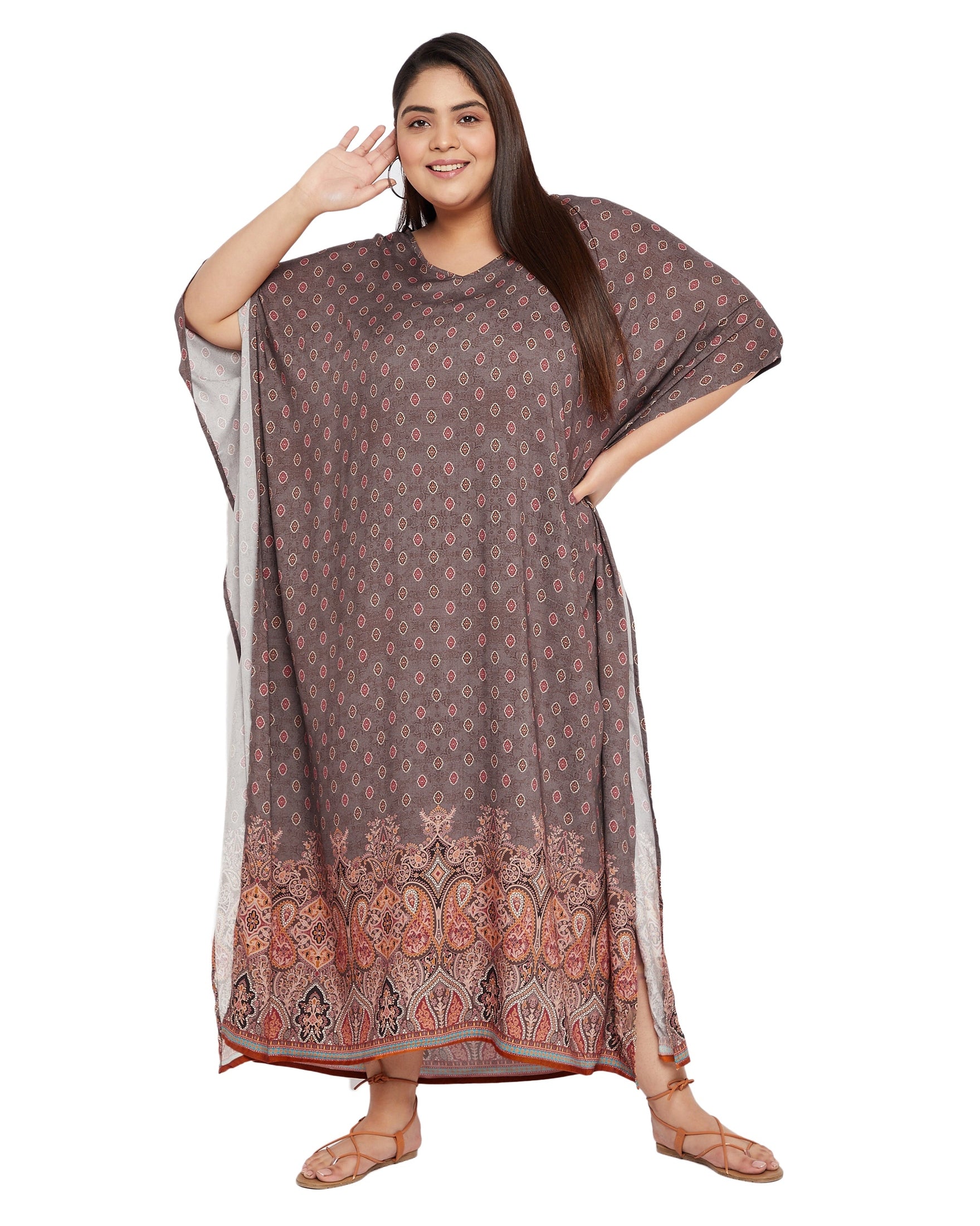 Gypsie Blu Rayon Brown Women Plus Size Kaftan Dress