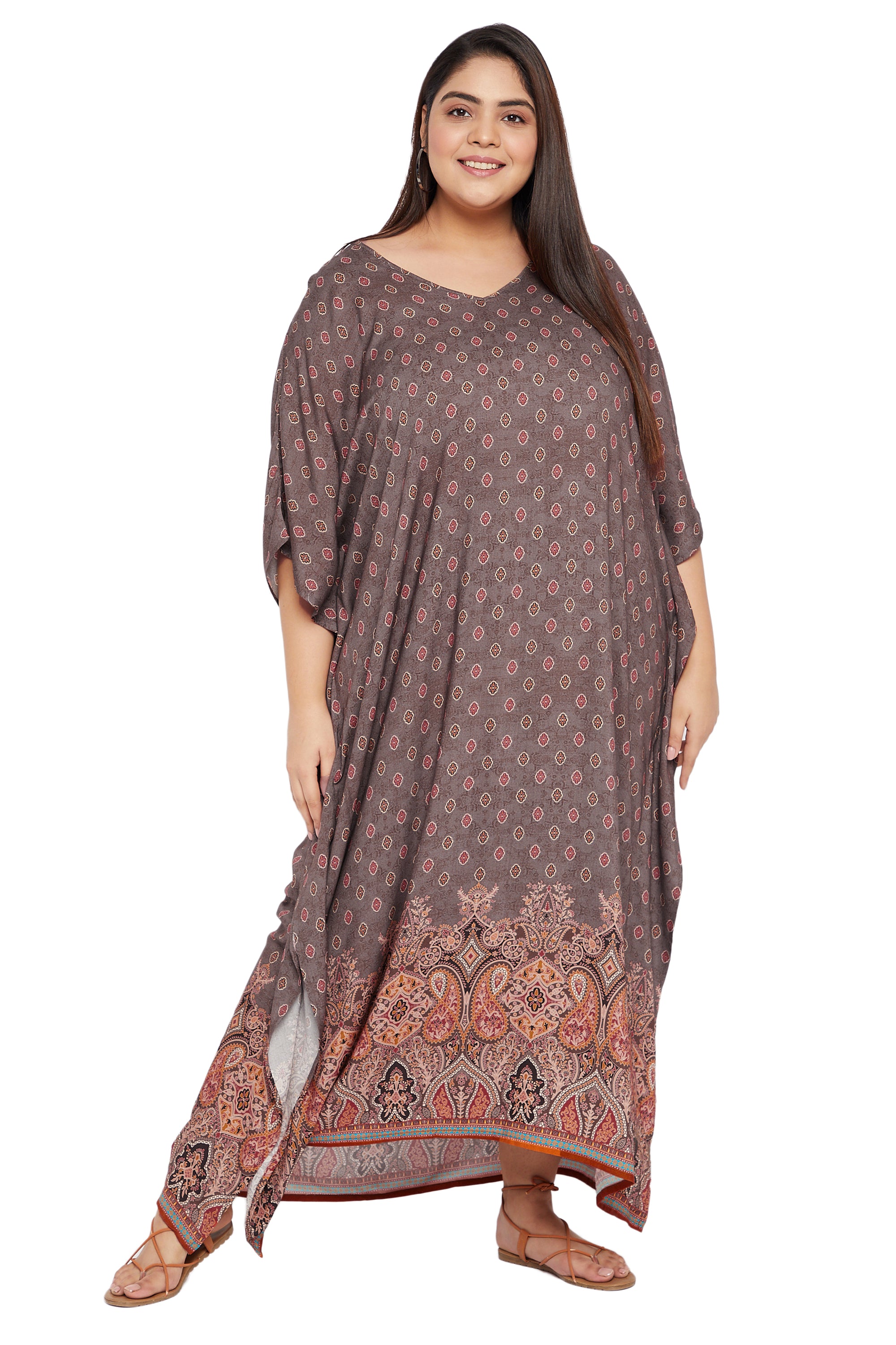 Gypsie Blu Rayon Brown Women Plus Size Kaftan Dress
