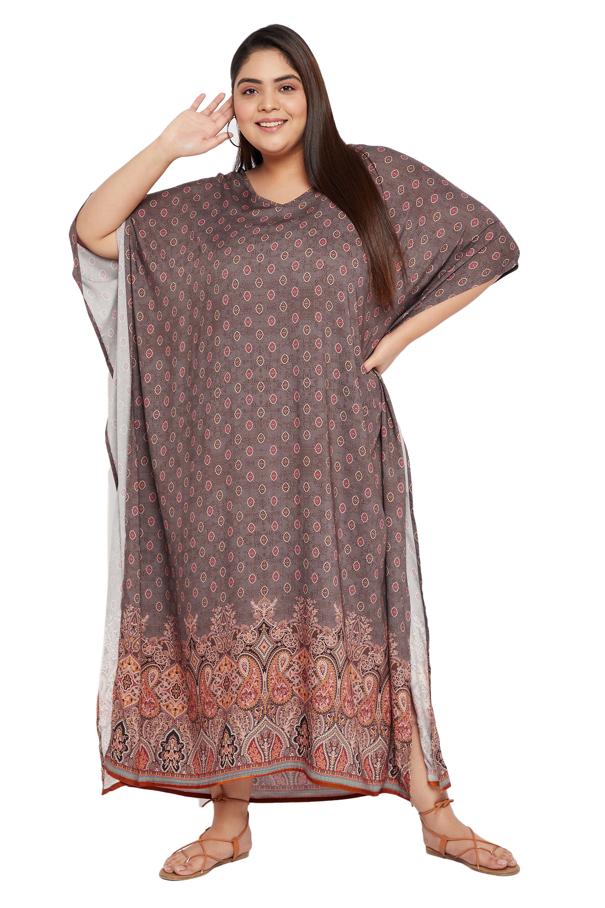 Gypsie Blu Rayon Brown Women Plus Size Kaftan Dress