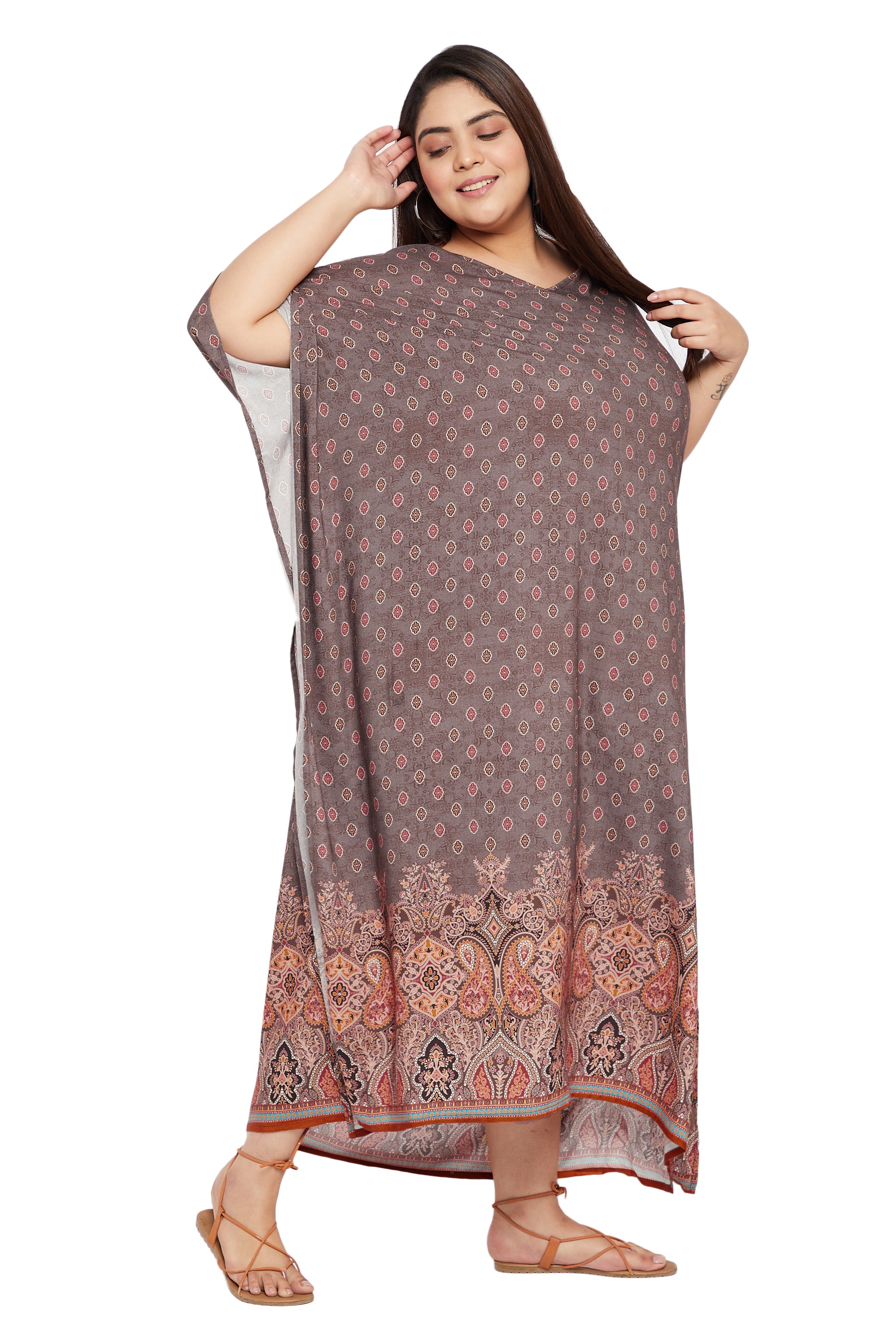 Gypsie Blu Rayon Brown Women Plus Size Kaftan Dress