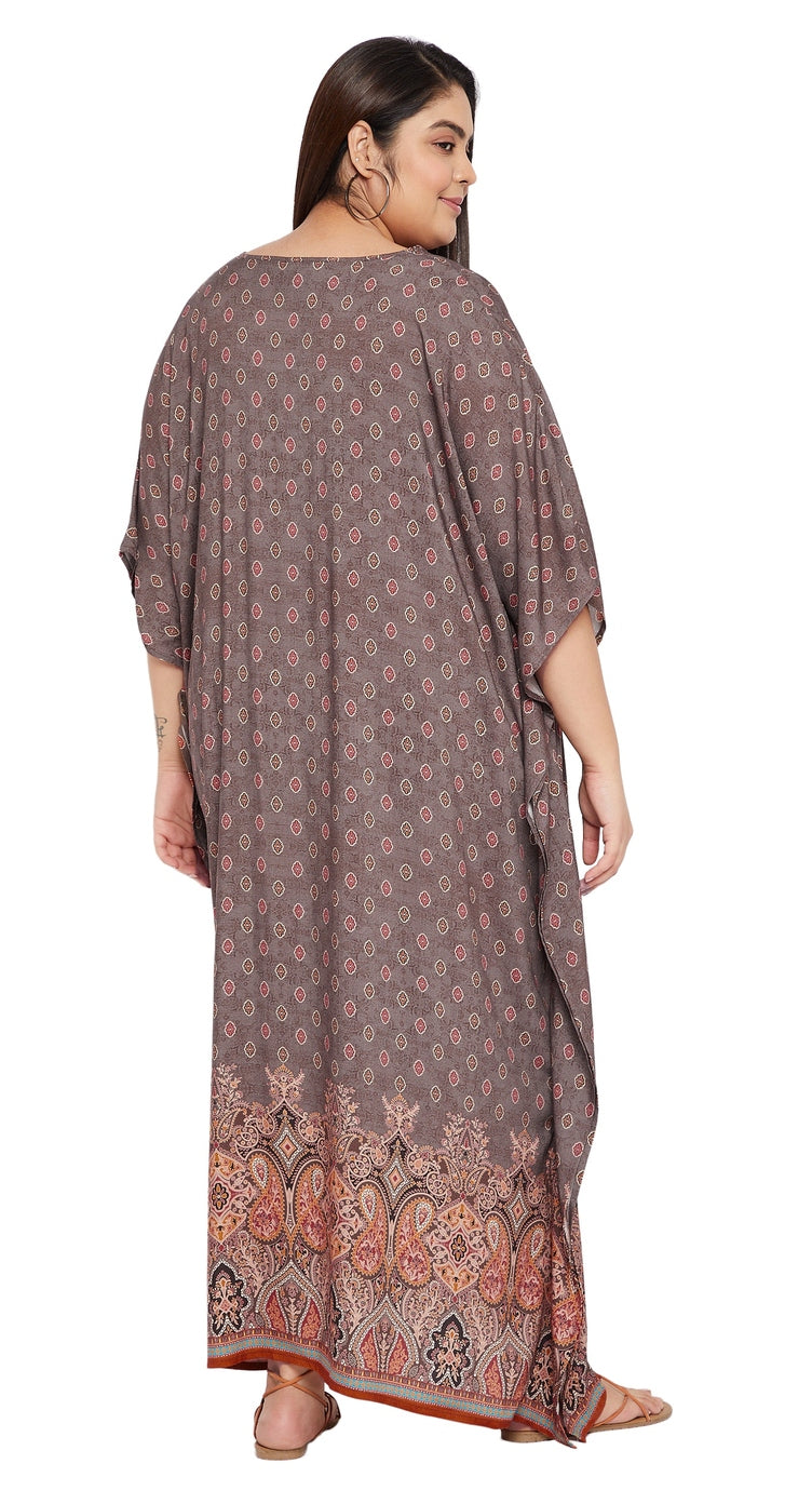 Brown Paisley Print Rayon Women Plus Size Kaftan Elegant Dress - SKU SG152-2022-DBRN - Gypsie Blu