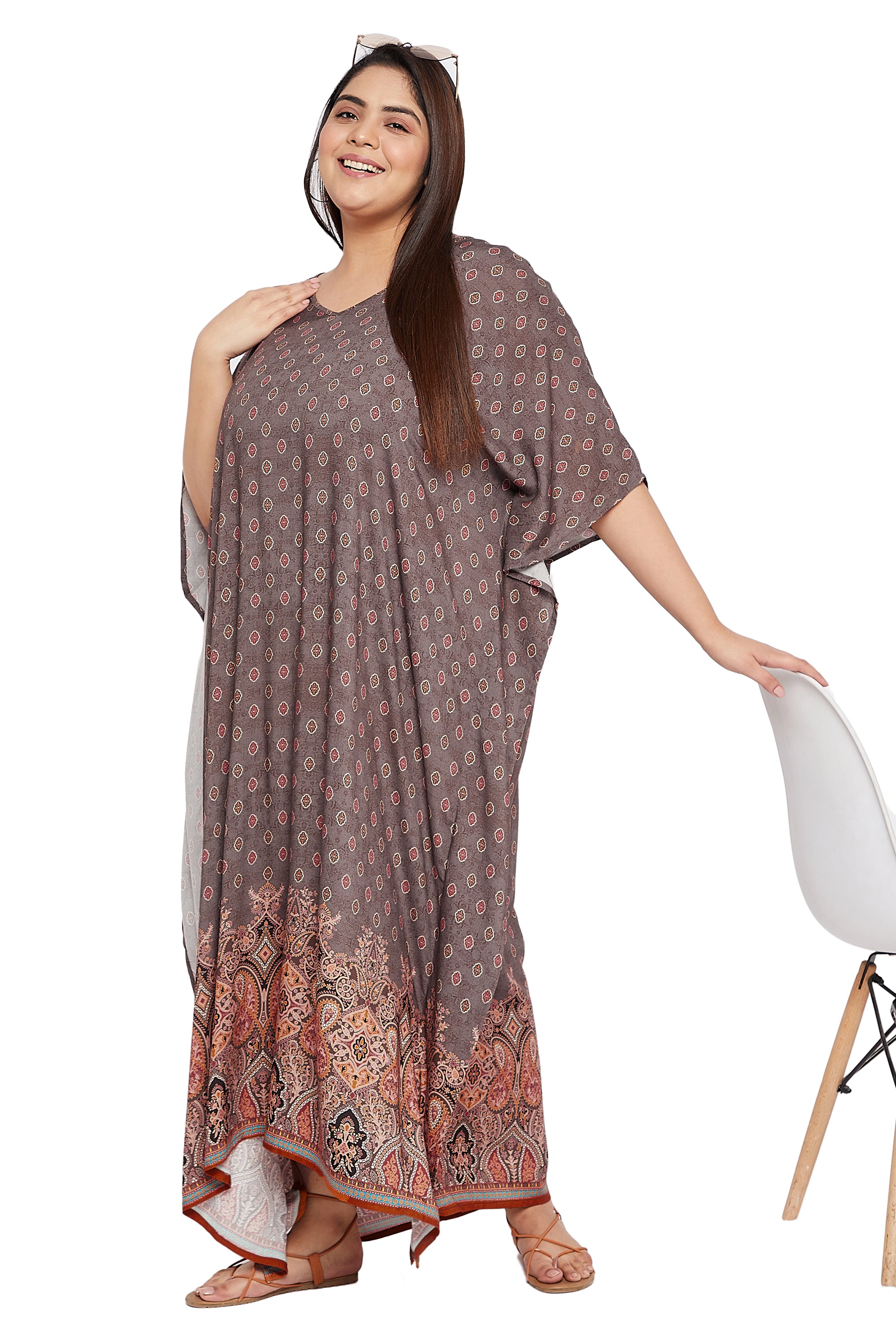 Gypsie Blu Rayon Brown Women Plus Size Kaftan Dress