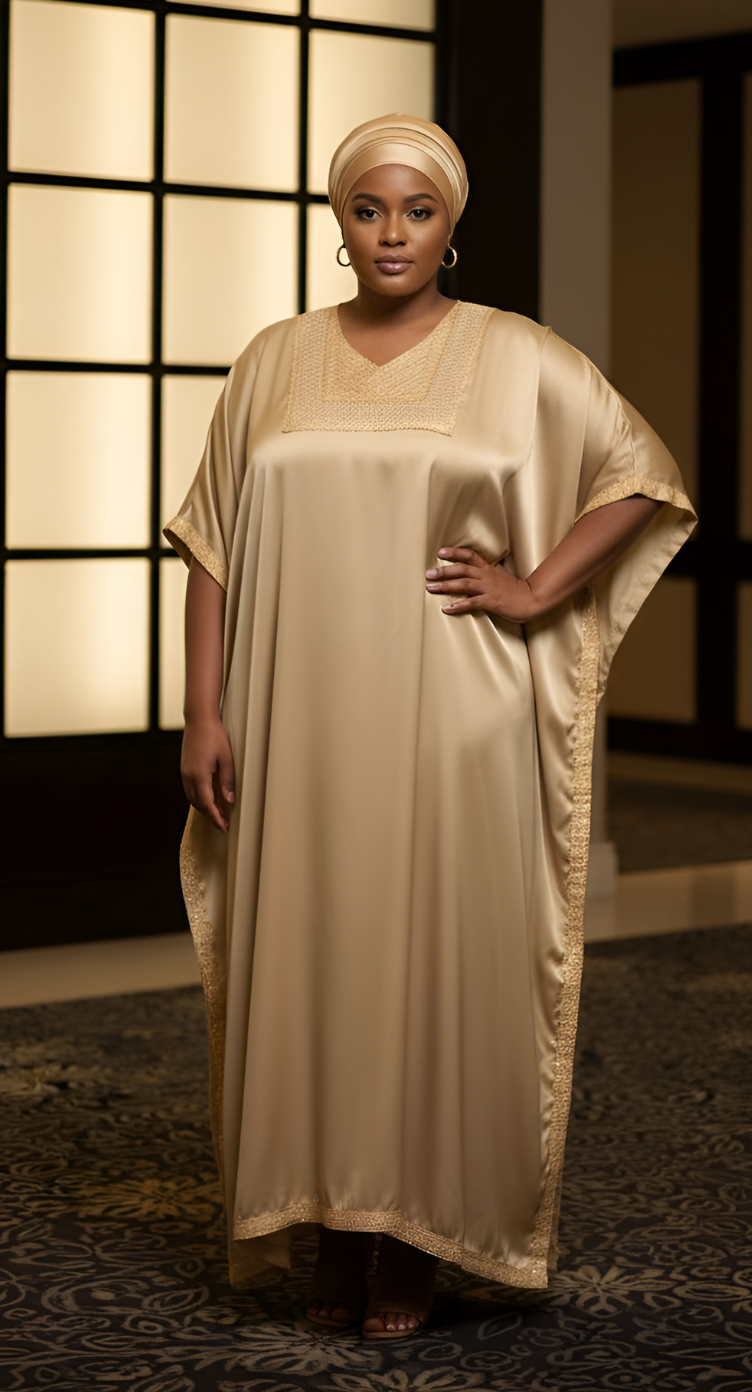 Gypsie Blu Satin Sequin Kaftan Dress For Plus Size Women