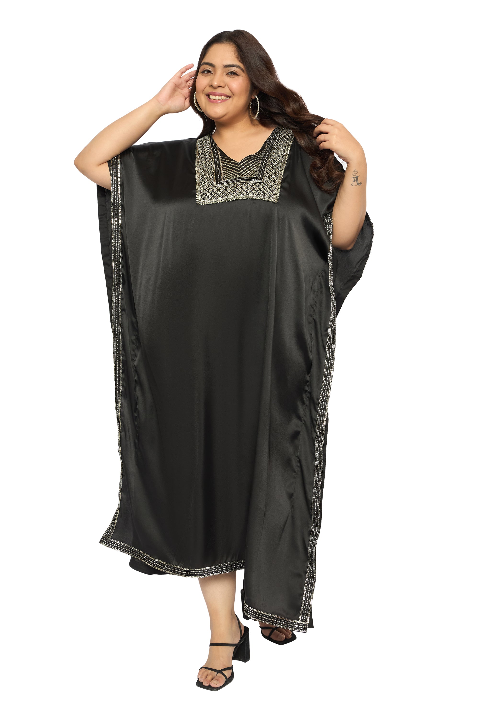 Gypsie Blu Satin Sequin Kaftan Dress For Plus Size Women