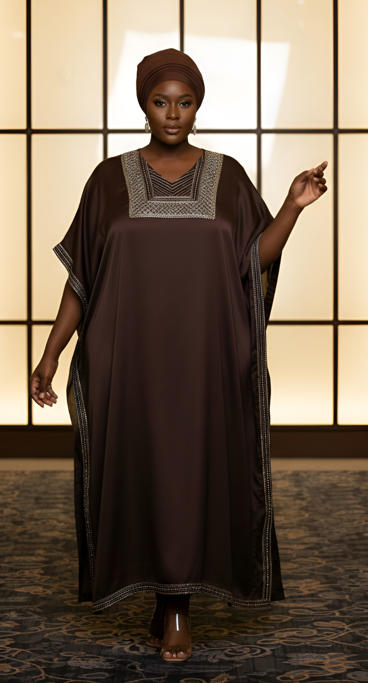 Gypsie Blu Satin Sequin Kaftan Dress For Plus Size Women