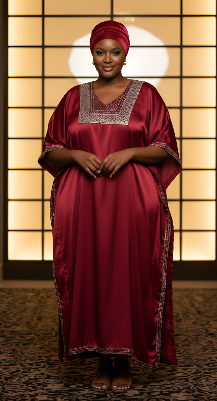 Gypsie Blu Satin Sequin Kaftan Dress For Plus Size Women