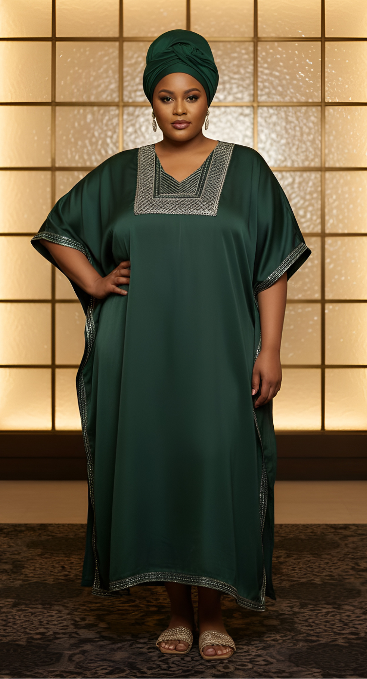 Gypsie Blu Satin Sequin Kaftan Dress For Plus Size Women