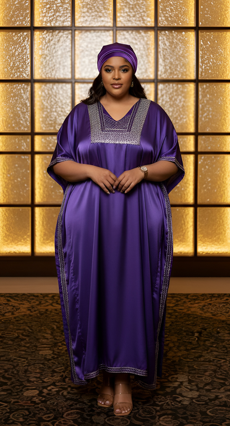 Gypsie Blu Satin Sequin Kaftan Dress For Plus Size Women