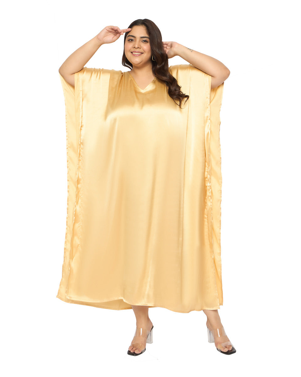Satin Plus Size Kimono Style Loungewear Kaftan Dress for Women
