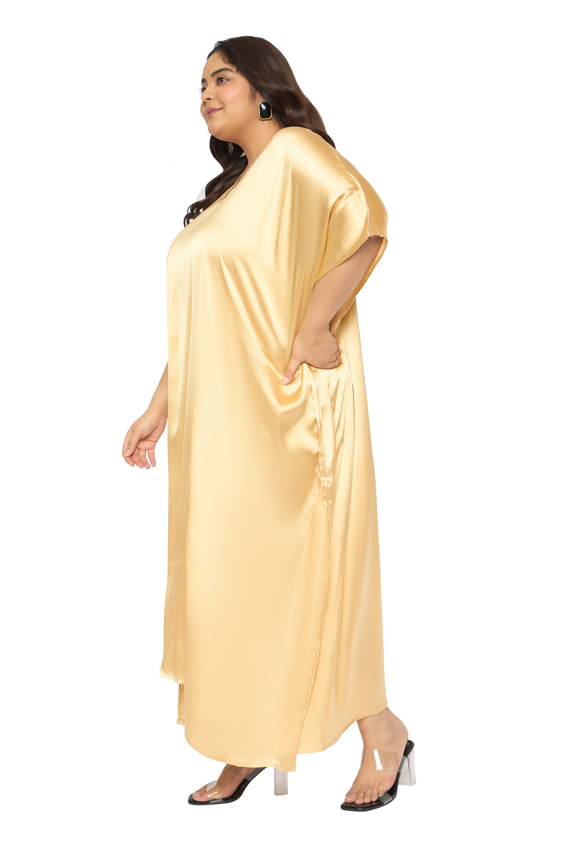 Satin Plus Size Kimono Style Loungewear Kaftan Dress for Women