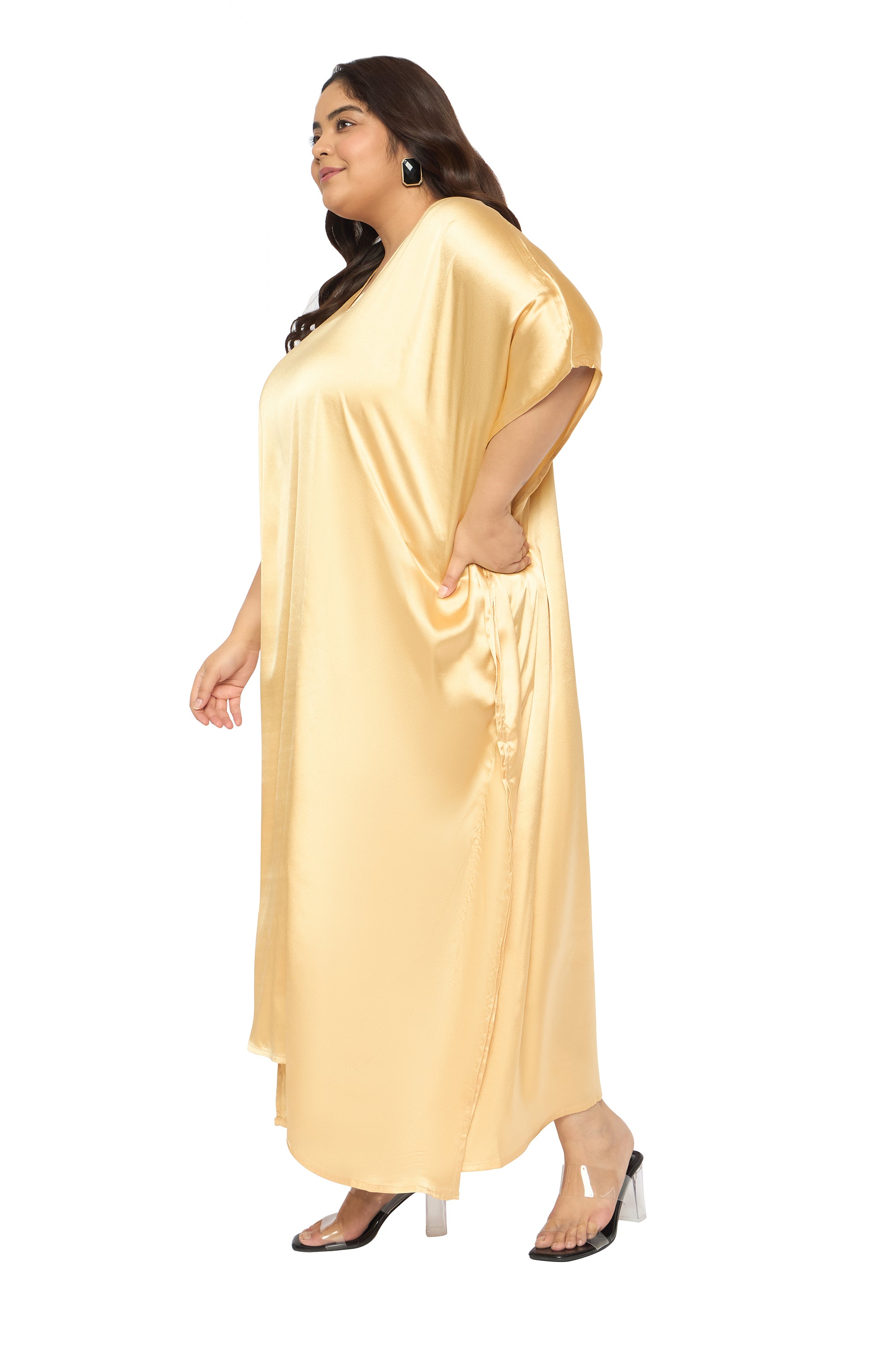 Satin Plus Size Loungewear Kaftan Dress for Women