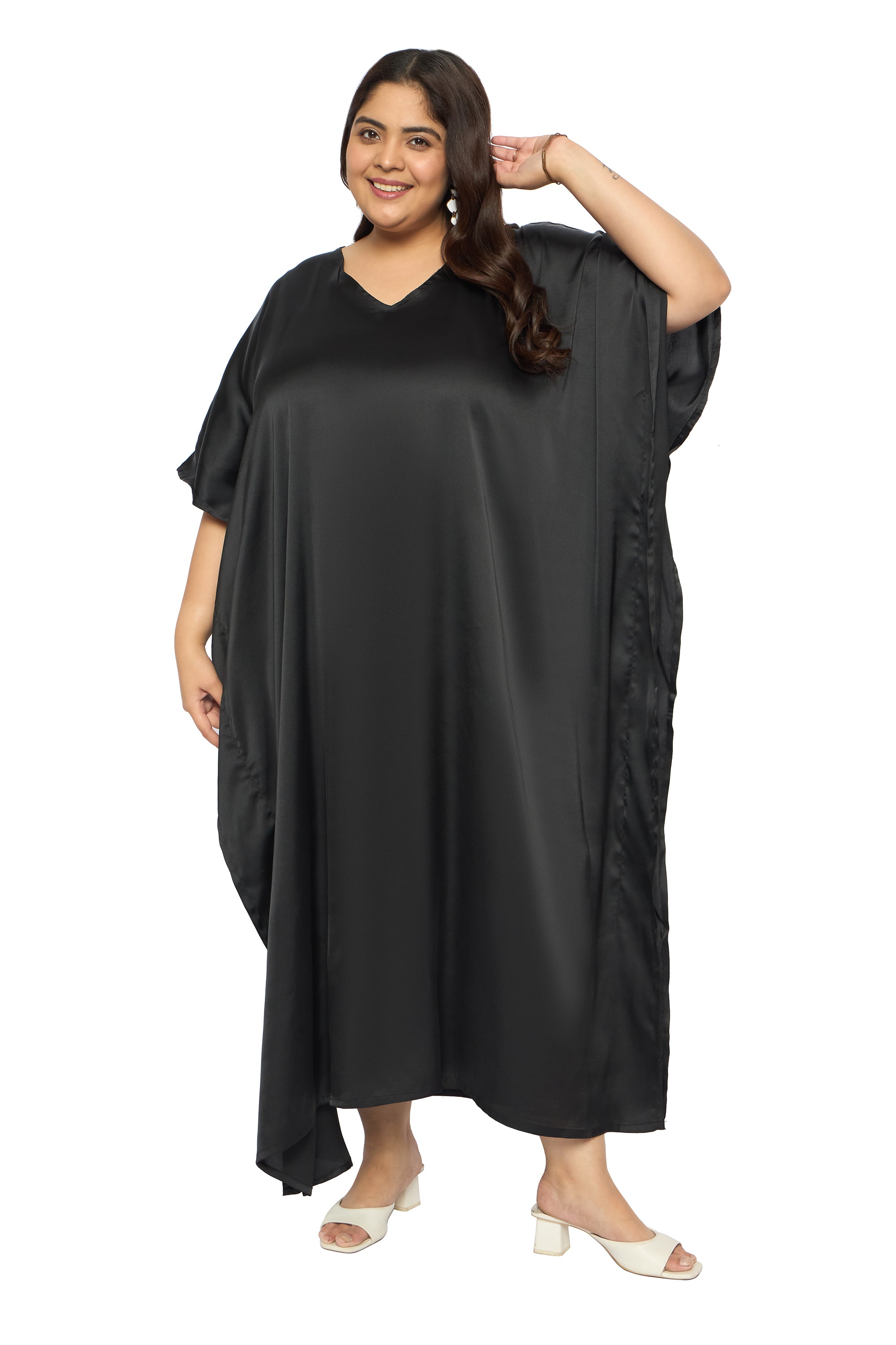 Satin Plus Size Kimono Style Loungewear Kaftan Dress for Women