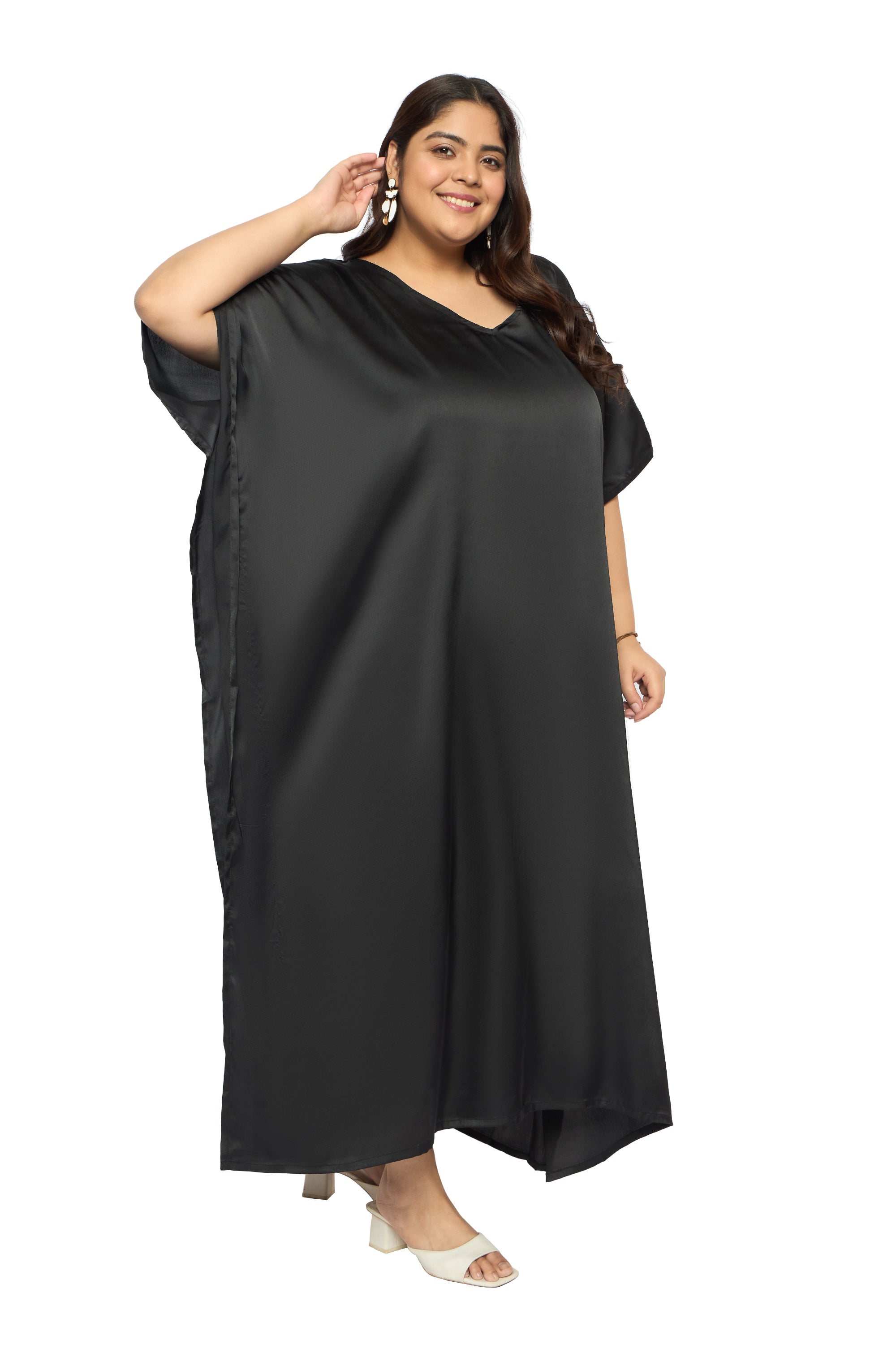 Satin Plus Size Kimono Style Loungewear Kaftan Dress for Women