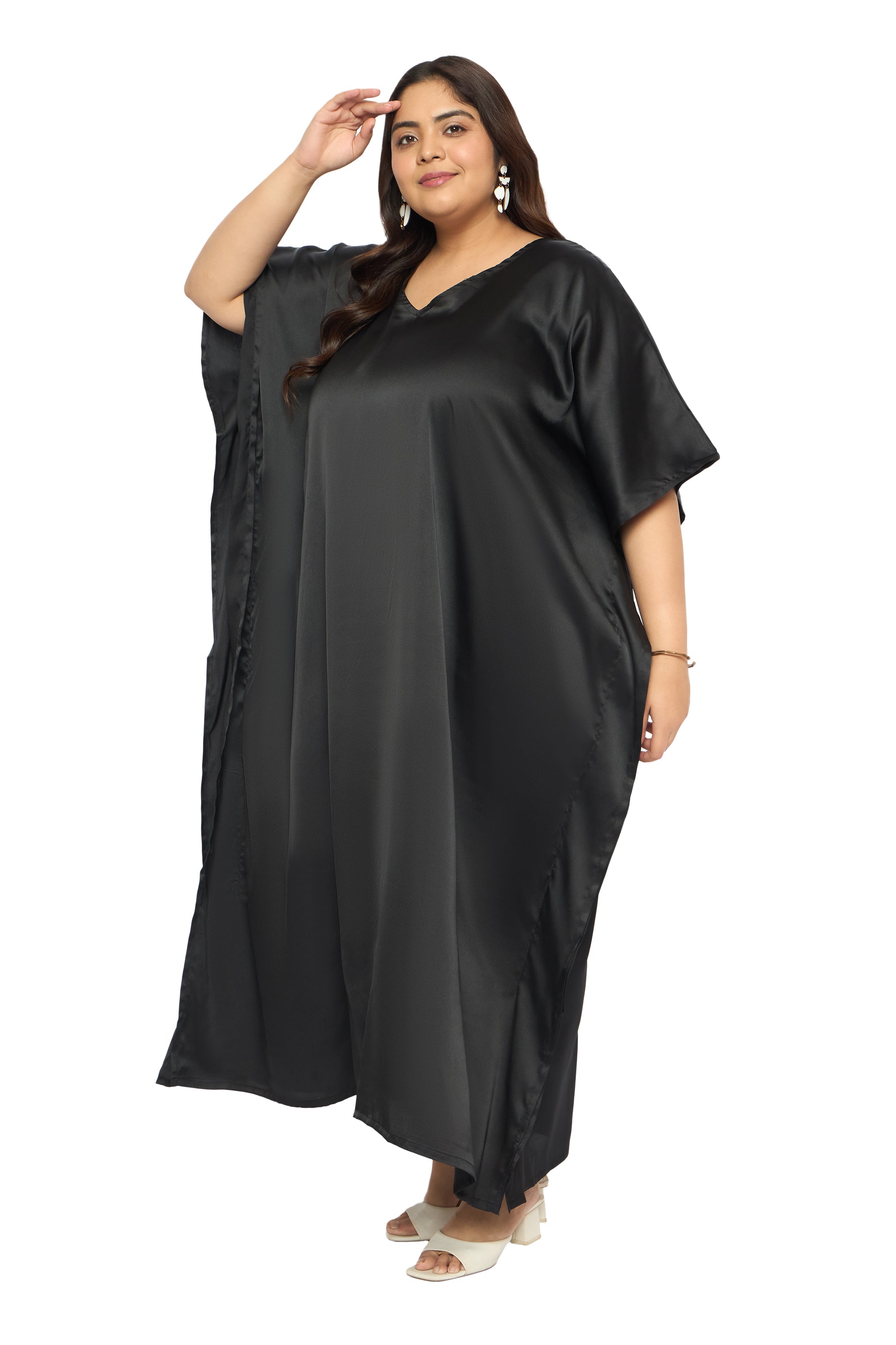 Satin Plus Size Kimono Style Loungewear Kaftan Dress for Women